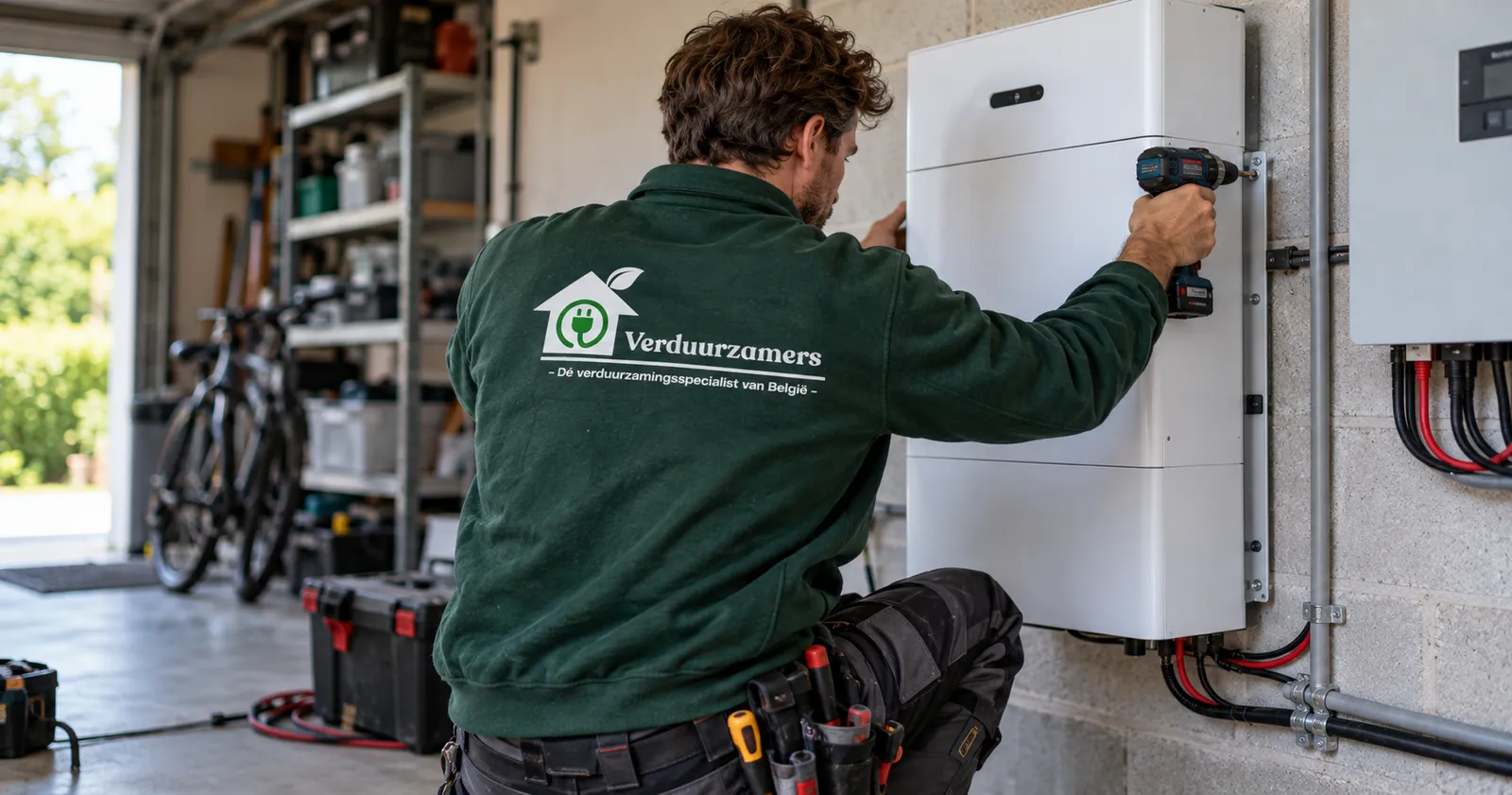 Technieker van Verduurzamers plaatst een thuisbatterij in Vlaanderen